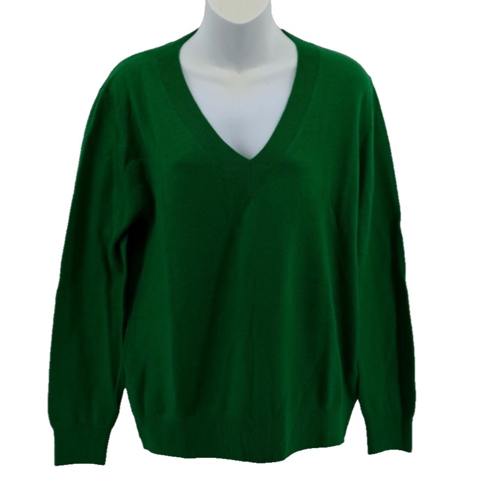 Piombo 100% Wool V Neck Sweater Women Medium‎ Green Pullover Knit NWT